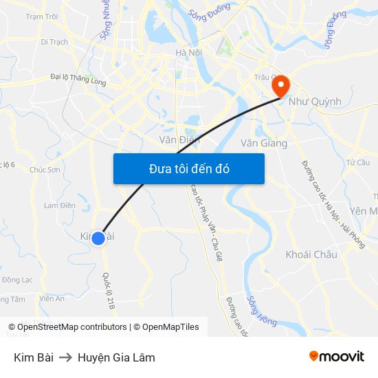Kim Bài to Huyện Gia Lâm map