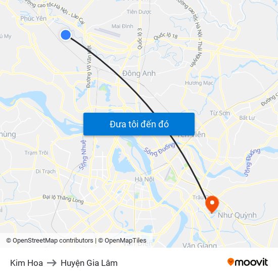 Kim Hoa to Huyện Gia Lâm map