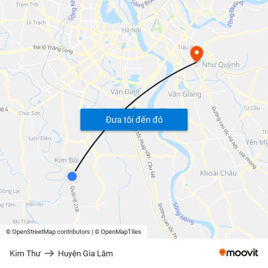 Kim Thư to Huyện Gia Lâm map