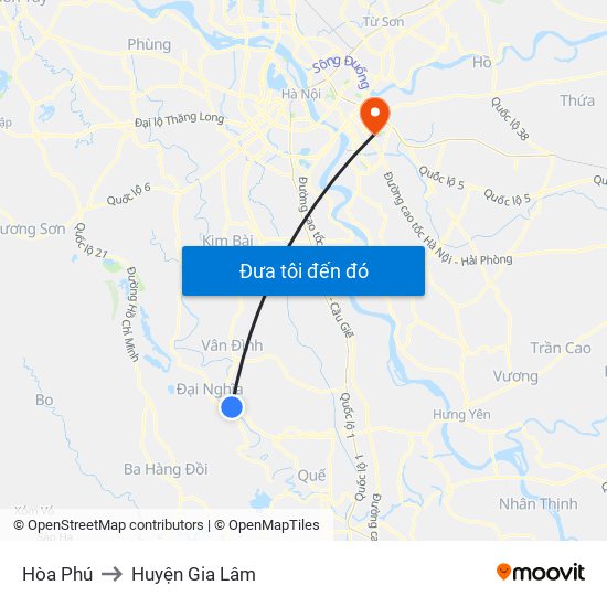 Hòa Phú to Huyện Gia Lâm map
