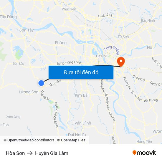 Hòa Sơn to Huyện Gia Lâm map