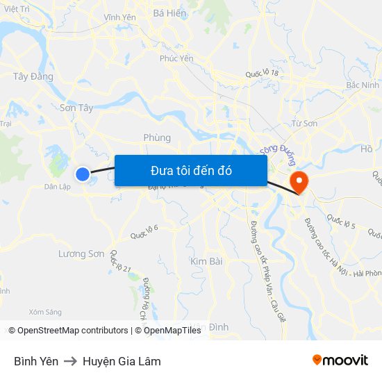 Bình Yên to Huyện Gia Lâm map