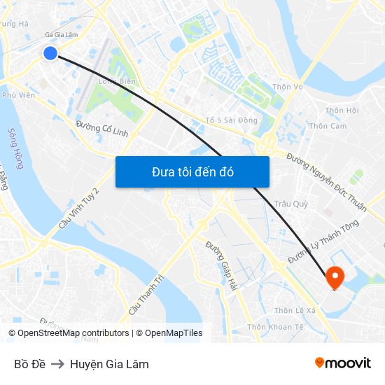 Bồ Đề to Huyện Gia Lâm map