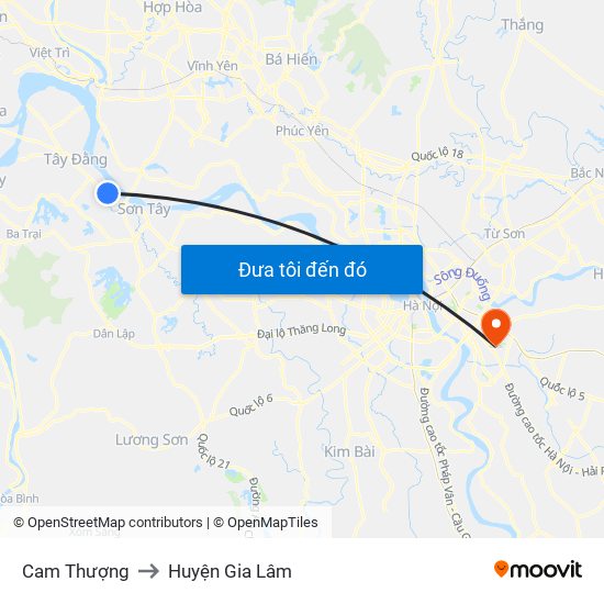 Cam Thượng to Huyện Gia Lâm map