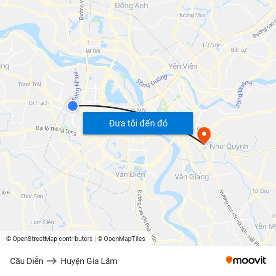 Cầu Diễn to Huyện Gia Lâm map