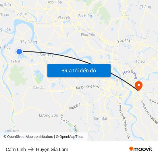 Cẩm Lĩnh to Huyện Gia Lâm map