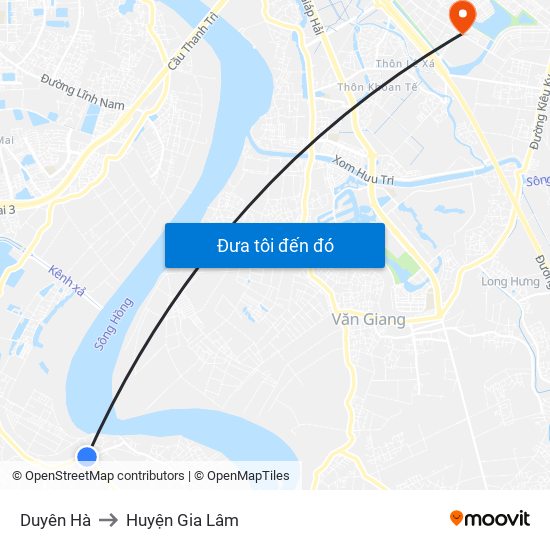 Duyên Hà to Huyện Gia Lâm map