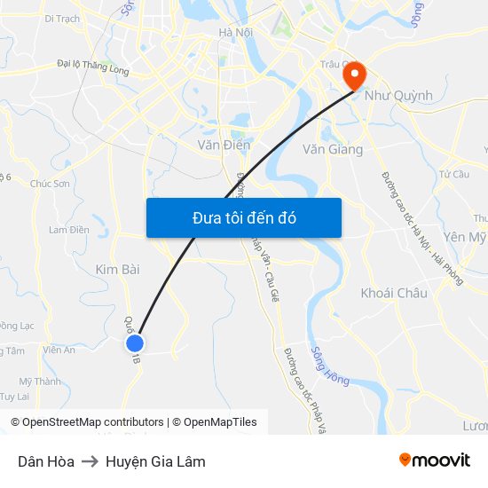 Dân Hòa to Huyện Gia Lâm map