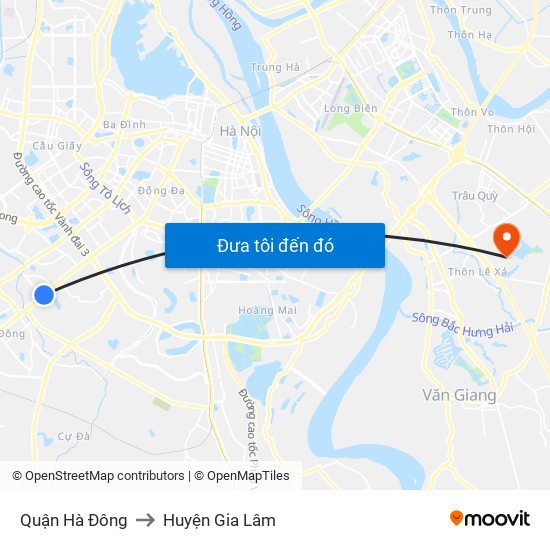 Quận Hà Đông to Huyện Gia Lâm map