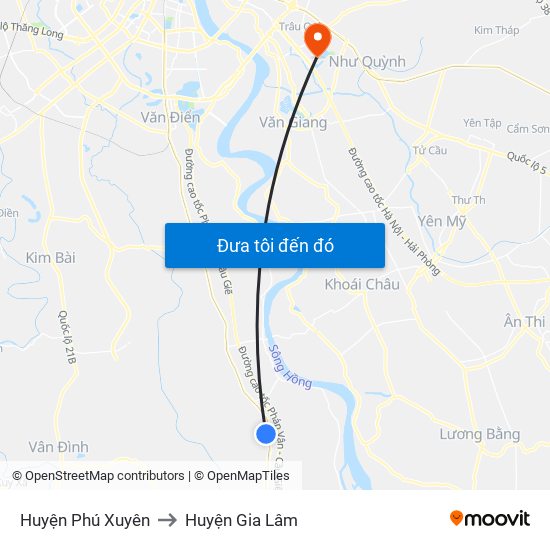 Huyện Phú Xuyên to Huyện Gia Lâm map