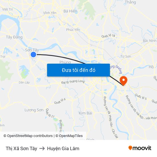 Thị Xã Sơn Tây to Huyện Gia Lâm map