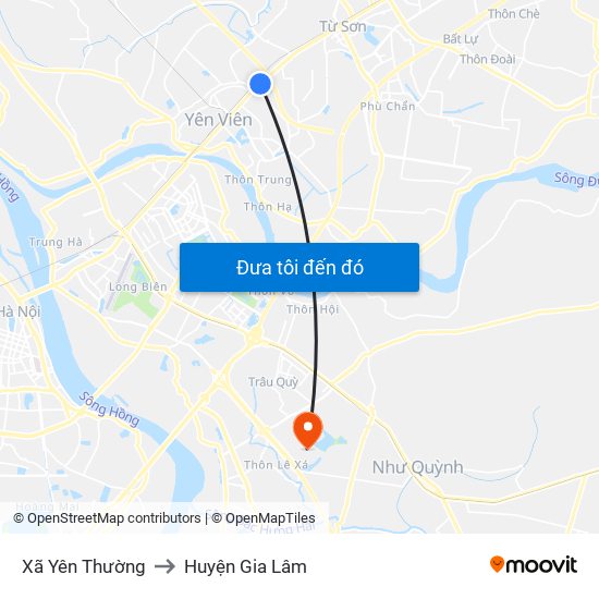 Xã Yên Thường to Huyện Gia Lâm map