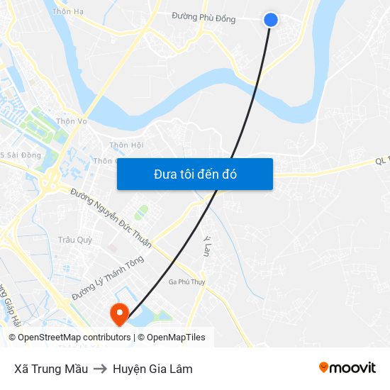 Xã Trung Mầu to Huyện Gia Lâm map