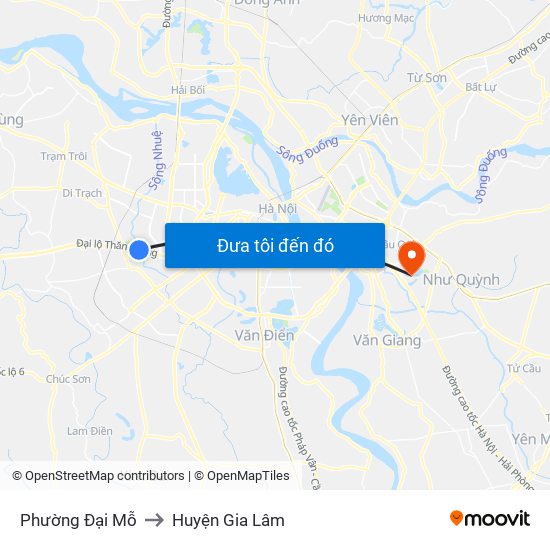 Phường Đại Mỗ to Huyện Gia Lâm map