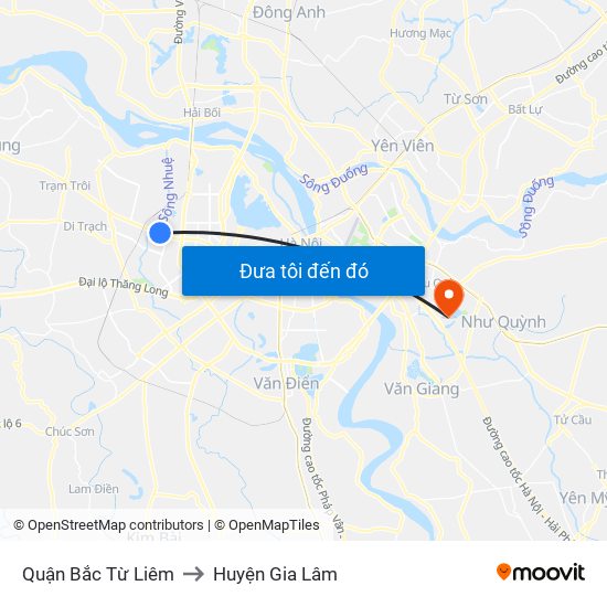 Quận Bắc Từ Liêm to Huyện Gia Lâm map