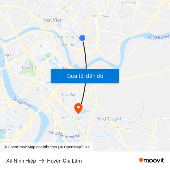 Xã Ninh Hiệp to Huyện Gia Lâm map