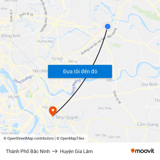Thành Phố Bắc Ninh to Huyện Gia Lâm map