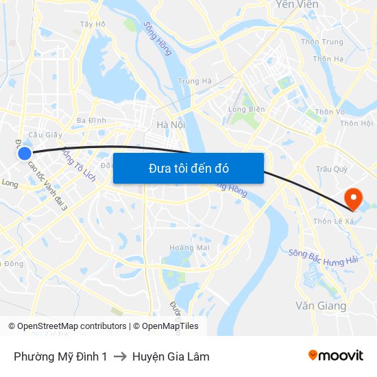 Phường Mỹ Đình 1 to Huyện Gia Lâm map