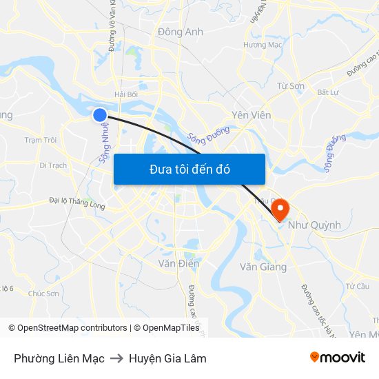 Phường Liên Mạc to Huyện Gia Lâm map