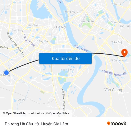 Phường Hà Cầu to Huyện Gia Lâm map