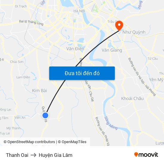 Thanh Oai to Huyện Gia Lâm map