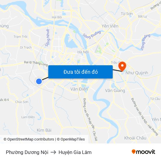 Phường Dương Nội to Huyện Gia Lâm map