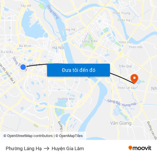 Phường Láng Hạ to Huyện Gia Lâm map
