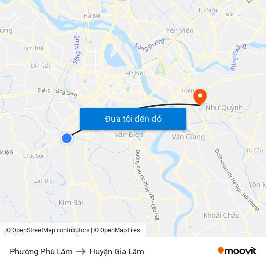 Phường Phú Lãm to Huyện Gia Lâm map