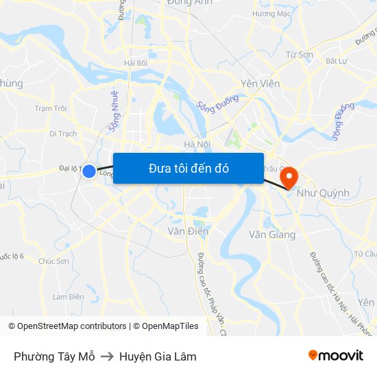 Phường Tây Mỗ to Huyện Gia Lâm map