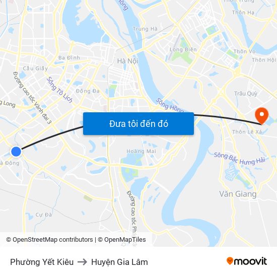 Phường Yết Kiêu to Huyện Gia Lâm map
