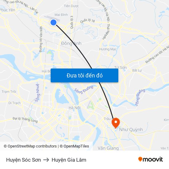 Huyện Sóc Sơn to Huyện Gia Lâm map