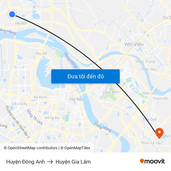 Huyện Đông Anh to Huyện Gia Lâm map