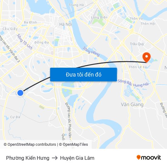 Phường Kiến Hưng to Huyện Gia Lâm map