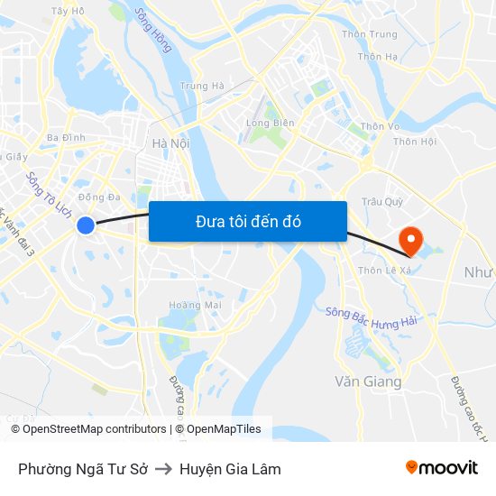 Phường Ngã Tư Sở to Huyện Gia Lâm map