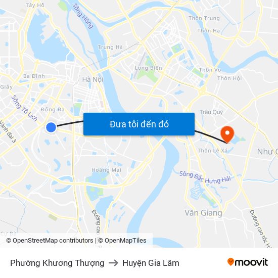 Phường Khương Thượng to Huyện Gia Lâm map