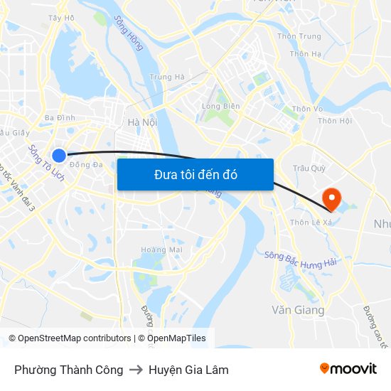 Phường Thành Công to Huyện Gia Lâm map