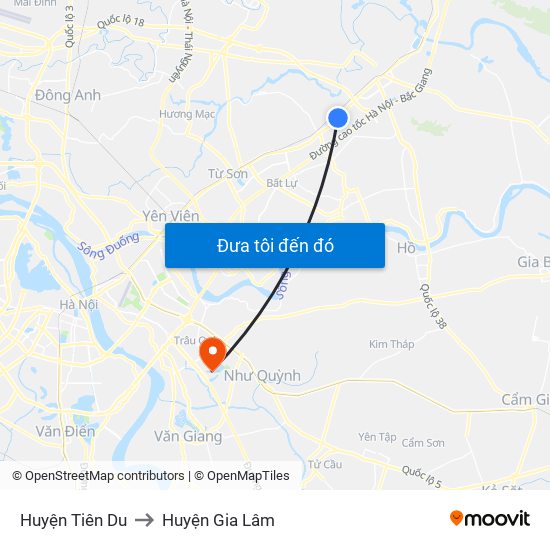 Huyện Tiên Du to Huyện Gia Lâm map