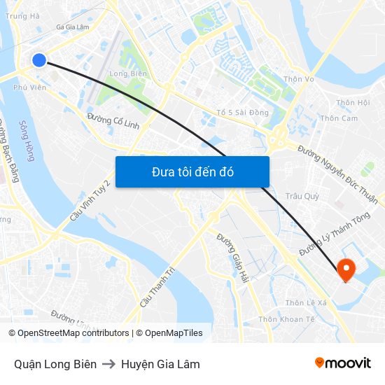 Quận Long Biên to Huyện Gia Lâm map