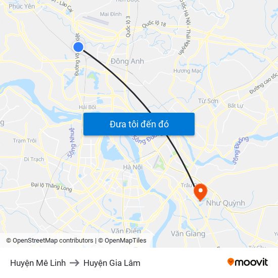 Huyện Mê Linh to Huyện Gia Lâm map