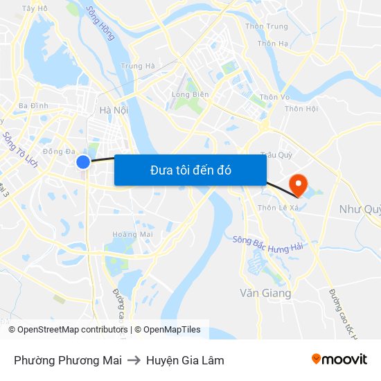 Phường Phương Mai to Huyện Gia Lâm map