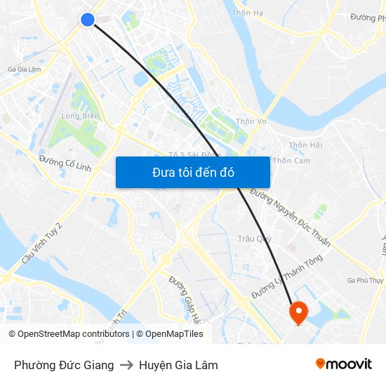 Phường Đức Giang to Huyện Gia Lâm map