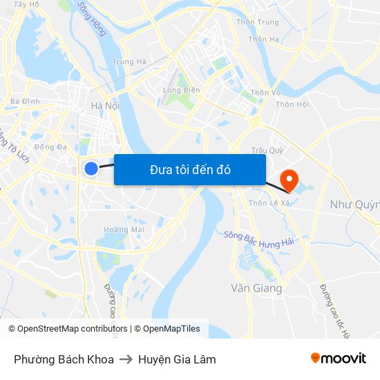 Phường Bách Khoa to Huyện Gia Lâm map
