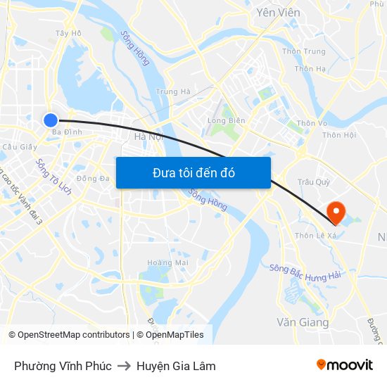 Phường Vĩnh Phúc to Huyện Gia Lâm map