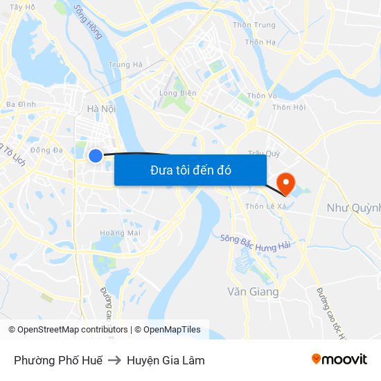 Phường Phố Huế to Huyện Gia Lâm map