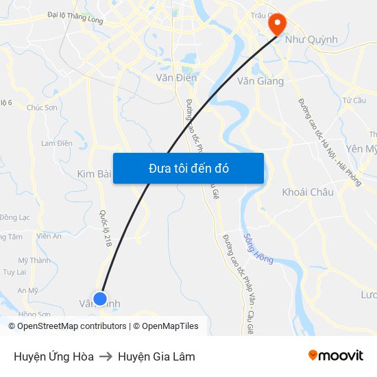 Huyện Ứng Hòa to Huyện Gia Lâm map