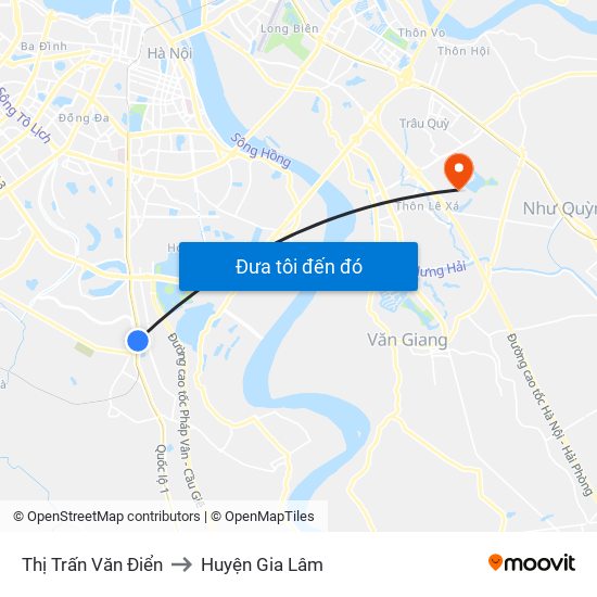 Thị Trấn Văn Điển to Huyện Gia Lâm map