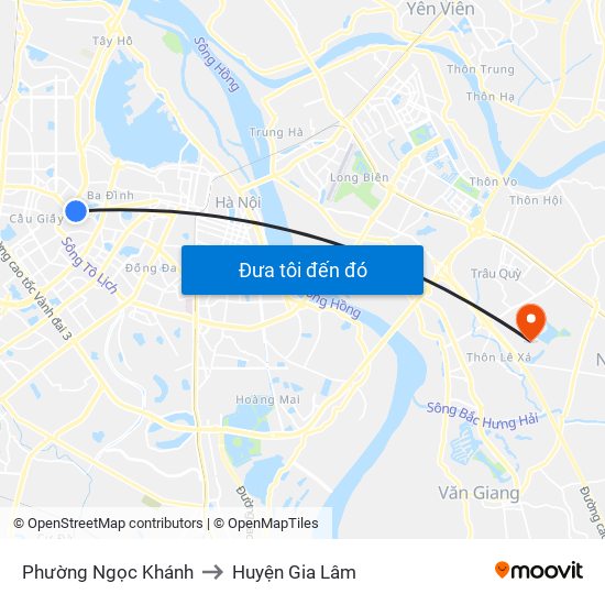 Phường Ngọc Khánh to Huyện Gia Lâm map