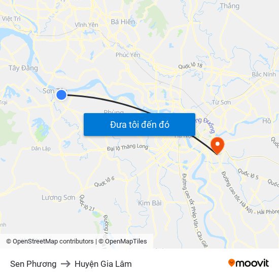 Sen Phương to Huyện Gia Lâm map