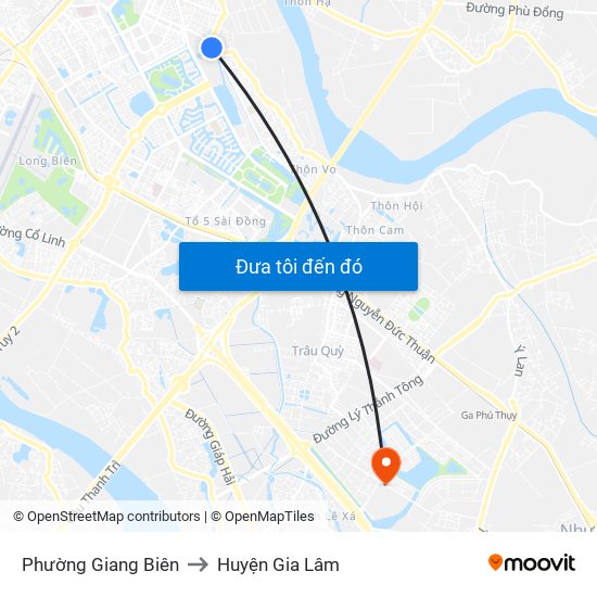 Phường Giang Biên to Huyện Gia Lâm map
