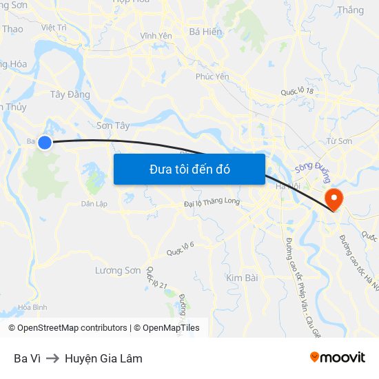 Ba Vì to Huyện Gia Lâm map